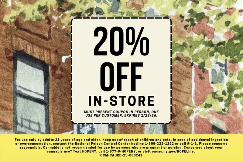Cannabis dispensary 20% off in-store EDDM coupon with watercolor artwork