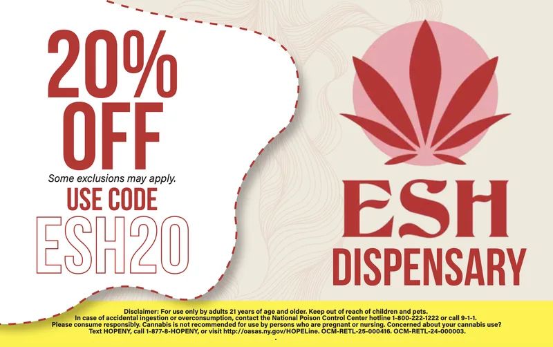 New Jersey dispensary EDDM mailer with 20% off coupon code and red leaf branding