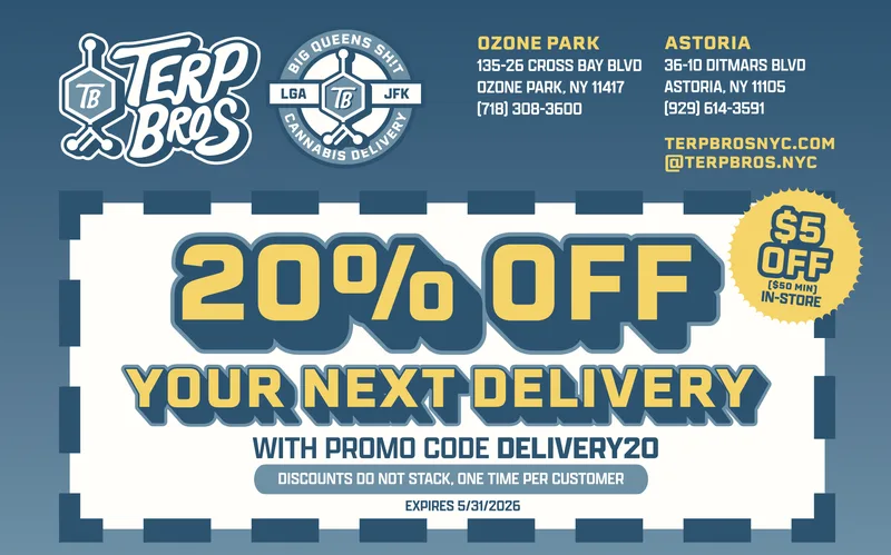 Queens dispensary cannabis delivery EDDM with 20% off delivery promo code
